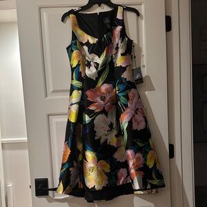 Adrianna Papell Black Floral Midi Dress